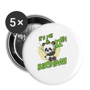 Es ist mein 12. Geburtstag Panda - Buttons groß 56 mm (5er Pack) - Weiß - Vorne