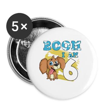 6th birthday dog - Buttons large 2.2''/56 mm (5-pack) - white - Front