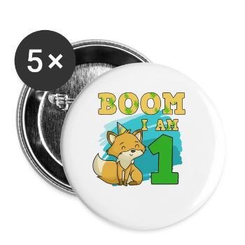1er anniversaire renard - Lot de 5 grands badges (56 mm) - blanc - Devant