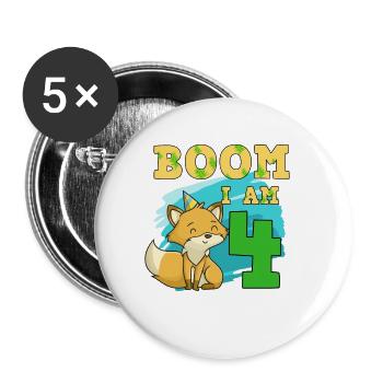 4th birthday fox - Buttons large 2.2''/56 mm (5-pack) - white - Front