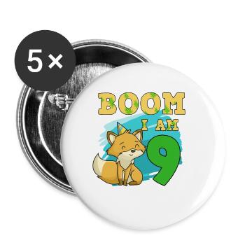 9th birthday fox - Buttons large 2.2''/56 mm (5-pack) - white - Front