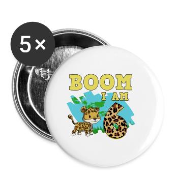 6th birthday Jaguar - Buttons large 2.2''/56 mm (5-pack) - white - Front