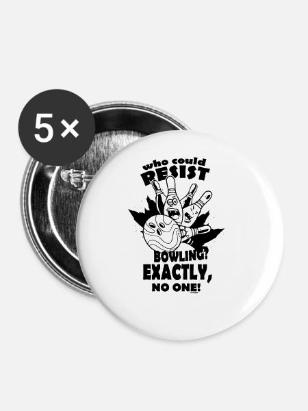 süchtig nach Bowling - Buttons groß 56 mm (5er Pack) - Weiß