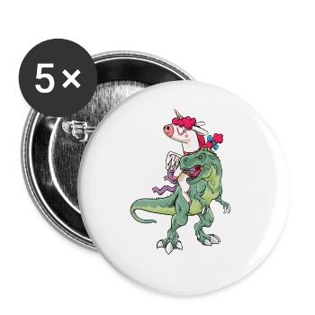 Einhorn reitet T-Rex - Buttons groß 56 mm (5er Pack) - Weiß - Vorne