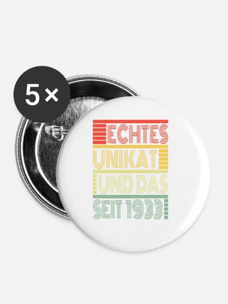 Echtes Unikat Seit 1933 Geboren 1933 Geburtstag - Buttons groß 56 mm (5er Pack) - Weiß