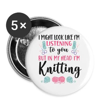 Knitting Knitter I Might Look Like - Buttons large 2.2''/56 mm (5-pack) - white - Front