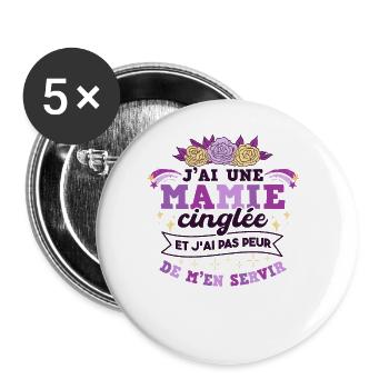 J'Ai Une Mamie Cinglée - Lot de 5 grands badges (56 mm) - blanc - Devant
