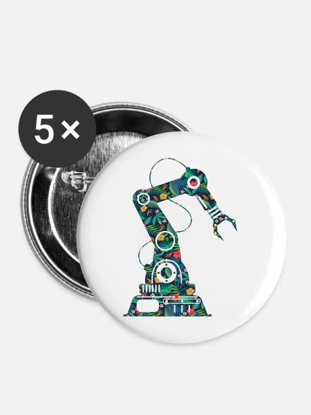 Robot Robotics Engineer Flower - Buttons groß 56 mm (5er Pack) - Weiß