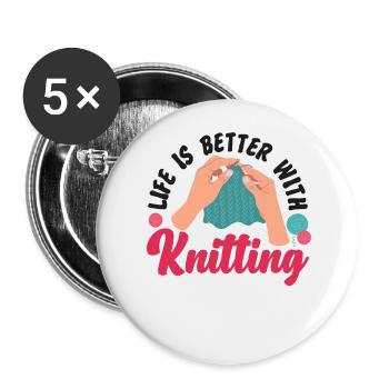 Tricoter La vie de tricoteur est meilleure - Lot de 5 grands badges (56 mm) - blanc - Devant