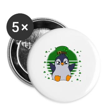 Manchot mignon Trèfle Saint-Patrick Pingouin - Lot de 5 grands badges (56 mm) - blanc - Devant