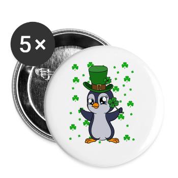 Manchot mignon Trèfle Saint-Patrick Pingouin - Lot de 5 grands badges (56 mm) - blanc - Devant