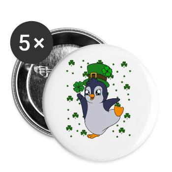 Manchot mignon Trèfle Saint-Patrick Pingouin - Lot de 5 grands badges (56 mm) - blanc - Devant