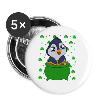 Manchot mignon Trèfle Saint-Patrick Pingouin - Lot de 5 grands badges (56 mm) - blanc - Devant