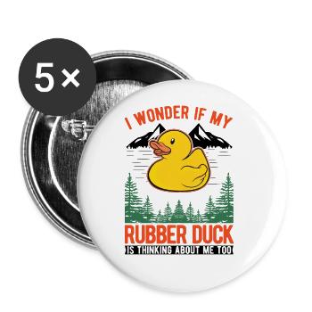 Gummiente Geschenk Quietscheente Badeente - Buttons groß 56 mm (5er Pack) - Weiß - Vorne