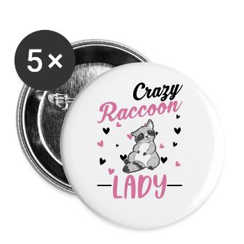 Crazy Raccoon lady Waschbär - Lot de 5 grands badges (56 mm) - blanc - Devant