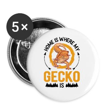 La maison est l’endroit où se trouve mon gecko - Lot de 5 grands badges (56 mm) - blanc - Devant
