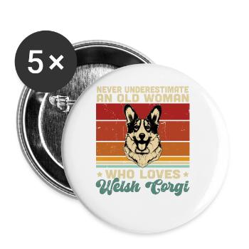 Corgi gallois - Lot de 5 grands badges (56 mm) - blanc - Devant