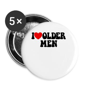 Ich liebe �ltere M�nner rote Herz Frauen Ich liebe - Buttons groß 56 mm (5er Pack) - Weiß - Vorne