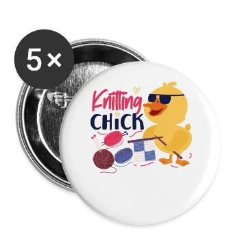 Knitting Wrinkled Chicken Girl - Buttons large 2.2''/56 mm (5-pack) - white - Front