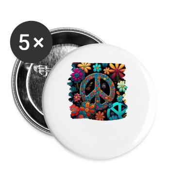 Hippie Festival Liebe Vintage Friedenszeichen - Buttons groß 56 mm (5er Pack) - Weiß - Vorne