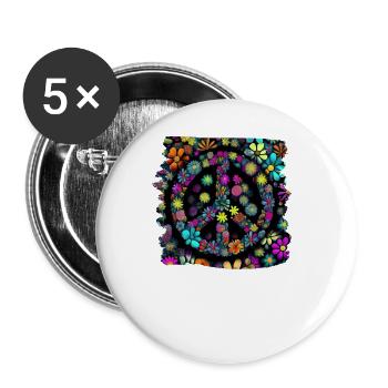 Hippie Festival Liebe Vintage Friedenszeichen - Buttons groß 56 mm (5er Pack) - Weiß - Vorne