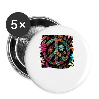 Hippie Festival Liebe Vintage Friedenszeichen - Buttons groß 56 mm (5er Pack) - Weiß - Vorne