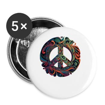 Hippie Festival Liebe Vintage Friedenszeichen - Buttons groß 56 mm (5er Pack) - Weiß - Vorne