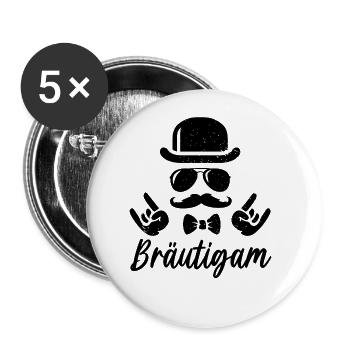 JGA T-Shirt Bräutigam Polterabend Männer Poltern - Buttons groß 56 mm (5er Pack) - Weiß - Vorne