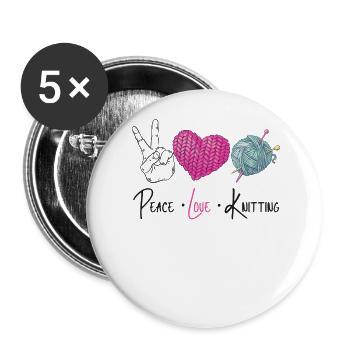 Knitting Knitter Peace Love - Buttons groß 56 mm (5er Pack) - Weiß - Vorne