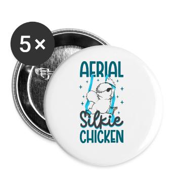 Yoga Aérien sur Soie - Poulet Silkie Aérien - Lot de 5 grands badges (56 mm) - blanc - Devant