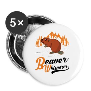 Biber Flüsterer Beaver Whisperer - Lot de 5 grands badges (56 mm) - blanc - Devant