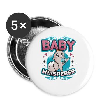 La Chuchoteuse de Bébés, Nounou Assistante maternelle, Baby-sitter - Lot de 5 grands badges (56 mm) - blanc - Devant
