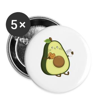 Avocado-Katze isst Keks und trinkt Milch - Buttons groß 56 mm (5er Pack) - Weiß - Vorne