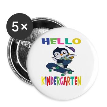 Hello Kindergarten Skateboarding Penguin - Buttons large 2.2''/56 mm (5-pack) - white - Front