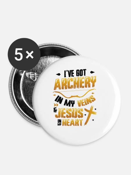 Religiöser Bogenschütze, Bogenschießen - Buttons groß 56 mm (5er Pack) - Weiß