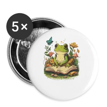 White Cottagecore Aesthetic Mushroom Frog Reading - Buttons large 2.2''/56 mm (5-pack) - white - Front
