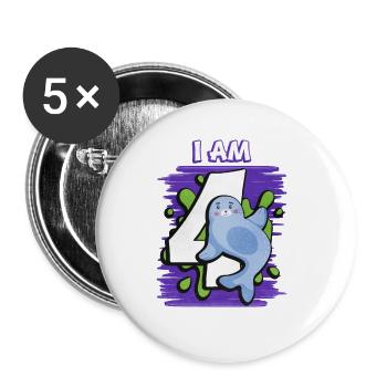 Ich Bin 4 Robbe - Buttons groß 56 mm (5er Pack) - Weiß - Vorne