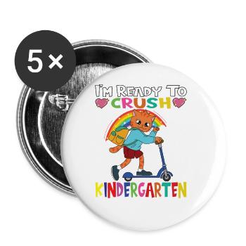 Cat With Scooter I'm Ready To Crush Kindergarten - Buttons large 2.2''/56 mm (5-pack) - white - Front