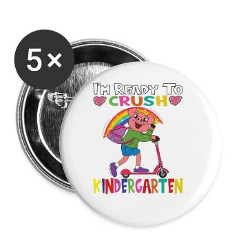 Pig With Scooter I'm Ready To Crush Kindergarten - Buttons large 2.2''/56 mm (5-pack) - white - Front