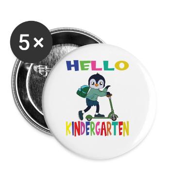 Hello Kindergarten Penguin With Scooter - Buttons large 2.2''/56 mm (5-pack) - white - Front
