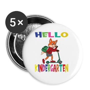 Hello Kindergarten Fox With Scooter - Buttons groß 56 mm (5er Pack) - Weiß - Vorne