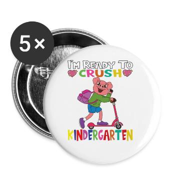 I'm Ready To Crush Kindergarten Pig With Scooter - Buttons large 2.2''/56 mm (5-pack) - white - Front