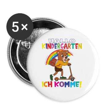 Kindergartenkind Hallo Kindergarten Ich Komme - Buttons groß 56 mm (5er Pack) - Weiß - Vorne