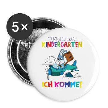 Kindergartenkind Hallo Kindergarten Ich Komme - Buttons groß 56 mm (5er Pack) - Weiß - Vorne