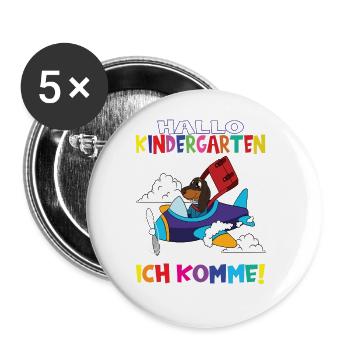 Kindergartenkind Hallo Kindergarten Ich Komme - Buttons groß 56 mm (5er Pack) - Weiß - Vorne