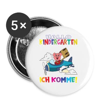 Kindergartenkind Hallo Kindergarten Ich Komme - Buttons groß 56 mm (5er Pack) - Weiß - Vorne