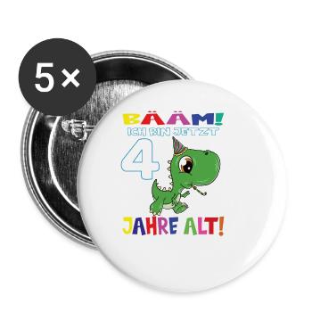 Bääm Ich Bin Jetzt 4 Jahre Alt Dino - Buttons groß 56 mm (5er Pack) - Weiß - Vorne