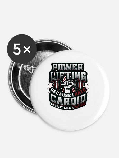 Funny Power Lifting Gewichtheben - Buttons groß 56 mm (5er Pack) - Weiß