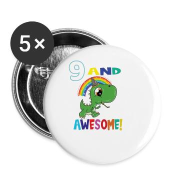 9 And Awesome Birthday Dino Boy - Buttons large 2.2''/56 mm (5-pack) - white - Front