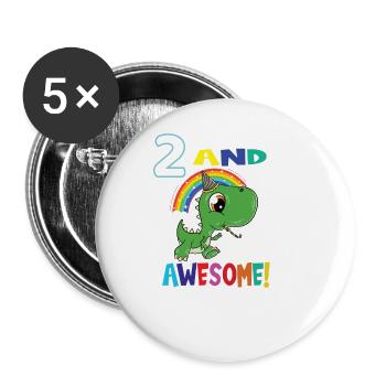 2 And Awesome Birthday Dino Boy - Buttons large 2.2''/56 mm (5-pack) - white - Front